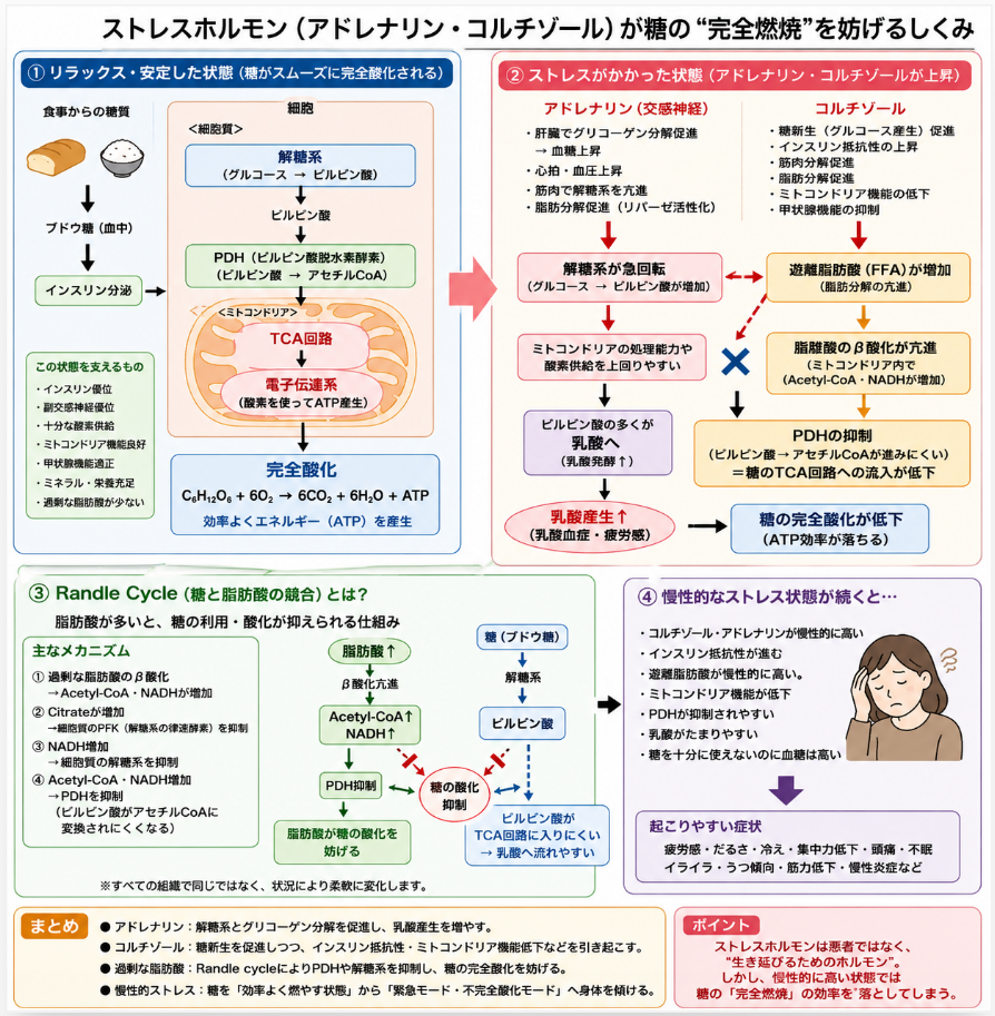 【ストレスホルモンは糖の「完全燃焼」を阻害するのか？】